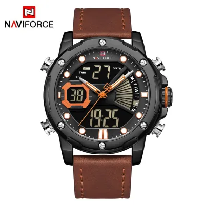 NAVIFORCE NF9172 Men Watch Digital Sport Top Brand Luxury Man WristWatch Military Genuine Leather LED Quartz Fashion Male Clock